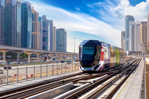 New,Modern,Tram,In,Dubai,,United,Arab,Emirates
