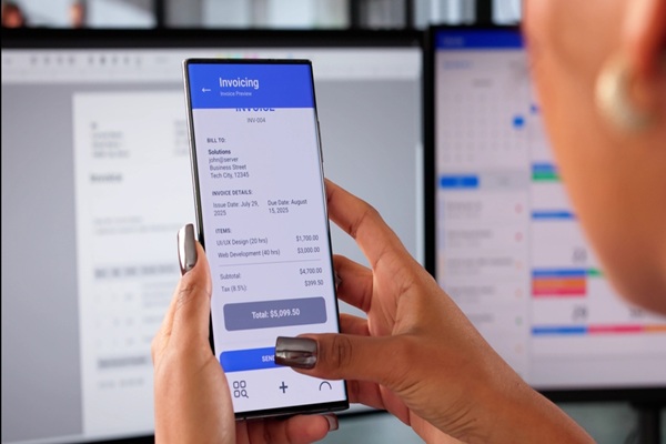 Financial,Advisor,Processing,Electronic,Payment,Using,Smartphone,For,Client,Invoice.