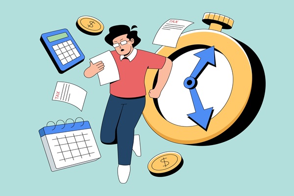 A,Person,Racing,Against,The,Clock,,Amidst,Financial,Documents,,Coins,