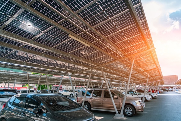 Solar,Panels,Installed,Over,Parking,Lot,With,Parked,Cars,For