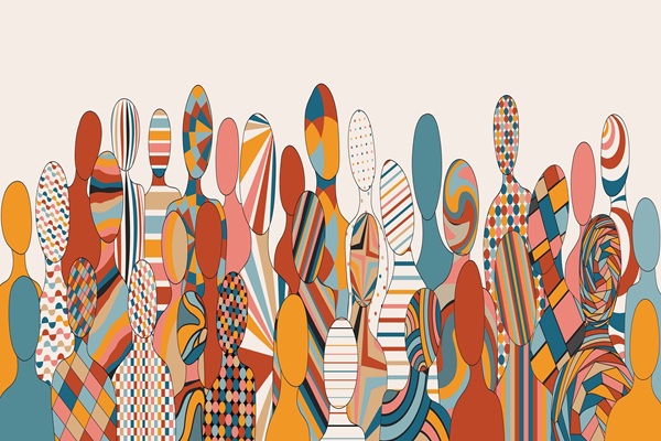 Abstract,Silhouettes,Front,View,With,Geometric,Figures,Of,Diverse,People.