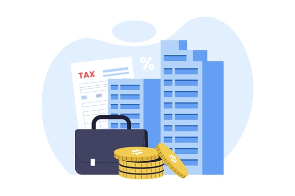 Illustration,Of,Corporate,Tax,Concept.,An,Office,Skyscraper,Building,Surrounded
