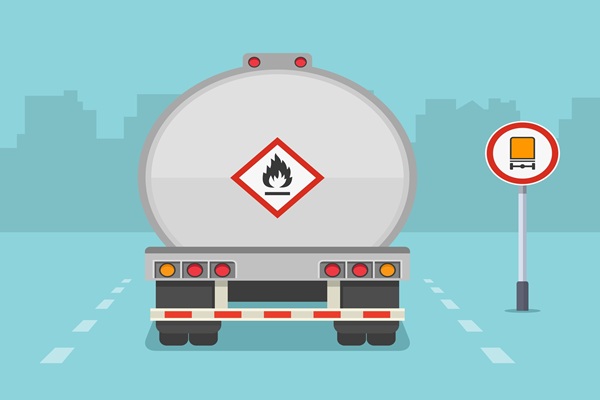Isolated,Back,View,Of,A,Tank,Truck,Loaded,Hazardous,Materials.