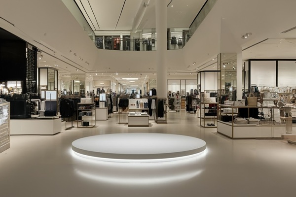 Indoor,Photo,Of,A,Sleek,White,Circular,Platform,Positioned,In