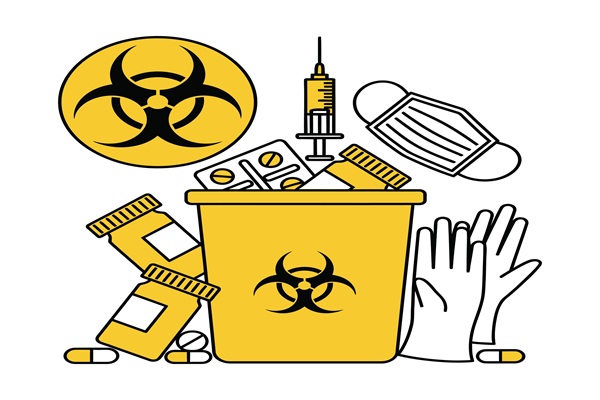 An,Illustration,Depicting,Medical,Waste,Disposal,,Featuring,A,Yellow,Biohazard