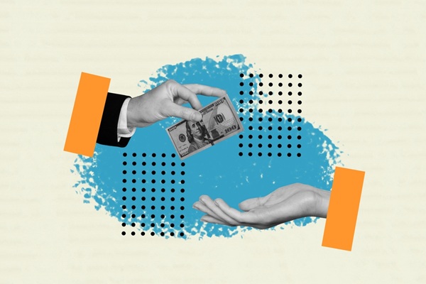Contemporary,Artwork,Collage,Of,Hands,Hold,Dollar,Payment,Bribe,Cash