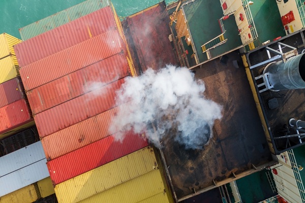 Smoke,Exhaust,Gas,Emissions,From,Cargo,Lagre,Ship,,marine,Diesel